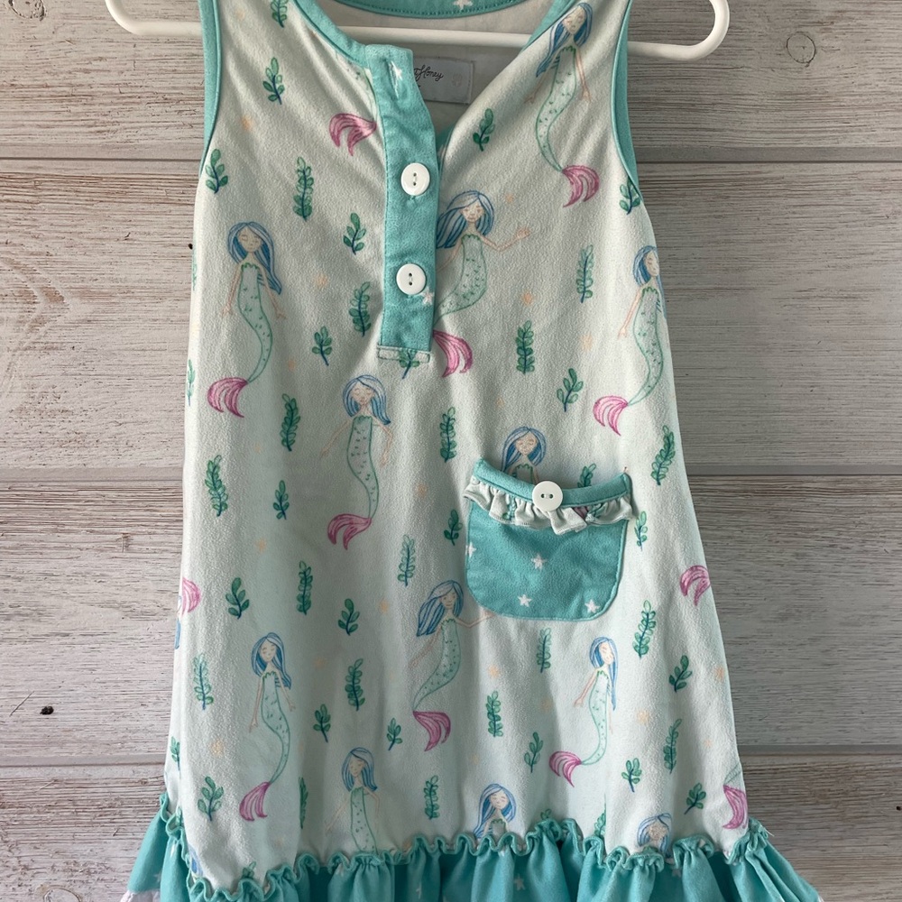 SweetHoney Blue and White Nightgown Pajamas with Ruffled Hem